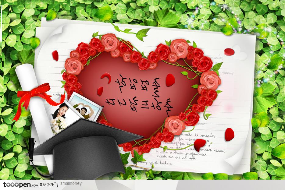 教师节节日素材-爱心花朵花边毕业帽