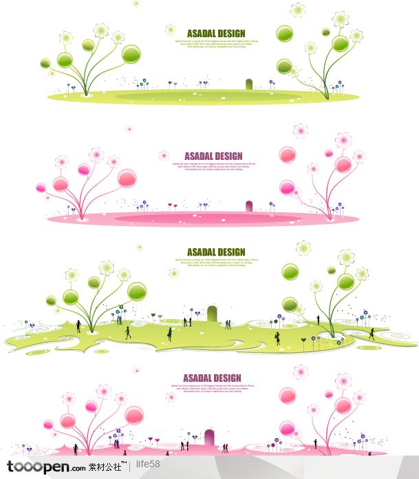 花纹库-剪影人物绿色环保树木欧式时尚相框花纹主题矢量素材
