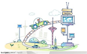 科技联想桌面-城市交通上的商务人士