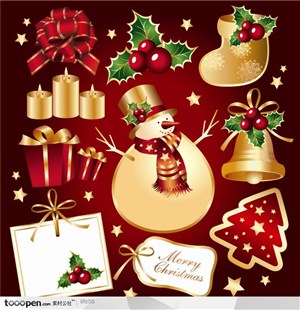 圣诞素材库-金色质感潮流时尚圣诞树雪花雪球节庆主题矢量背景素材