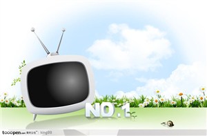白色电视机和立体NO.1字母