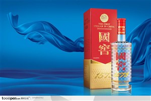 酒广告促销蓝色丝绸国窖包装盒酒瓶