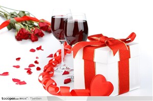 情人节元素礼品盒玫瑰花红色心形