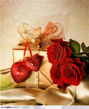 情人节元素金色礼品盒浪漫玫瑰花红色