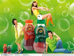 饮料广告-模特代言果汁饮料海报
