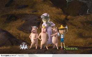 怪物史莱克桌面壁纸-三只小猪和匹诺曹