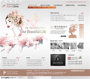 日韩网站精粹-褐色系手绘女性元素美容网站整站