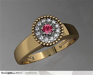 珠宝首饰结婚红宝石钻石镶嵌黄金戒指