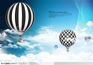 商业风景背景-蓝天中的热气球