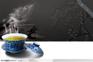 中国传统元素-旅游路线图古老瓦房房顶茶