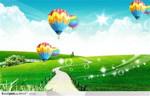 自然风景绿地草地星光星星热气球氢气球