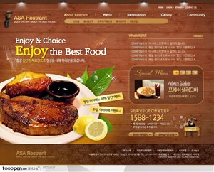 日韩网站精粹-褐色系木纹背景西餐网站整站