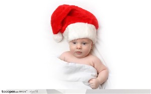 可爱儿童-带着圣诞帽的婴儿