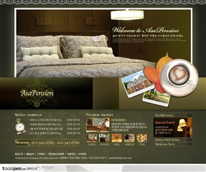日韩网站精粹-褐色系欧式花纹旅游度假网站主页