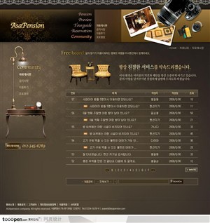 日韩网站精粹-褐色系欧式花纹旅游度假网站社区页面