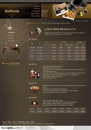 日韩网站精粹-褐色系欧式花纹旅游度假网站预约页面