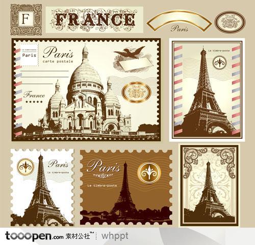 法国巴黎建筑邮票矢量素材