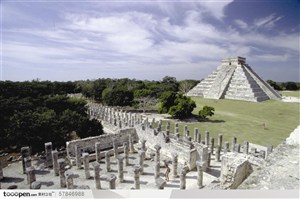 名胜建筑-金字塔式建筑及圆柱体玛雅文化古建筑