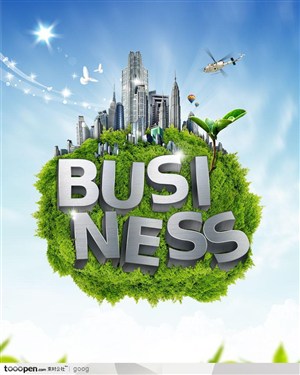 创意商业设计元素-绿色环保地毯BUSI NESS地球楼房