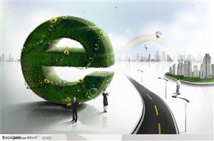 创意商业设计元素-3D立体绿色E高速公路互联网