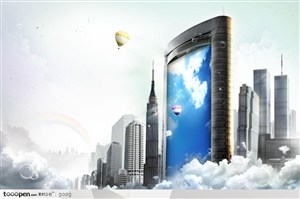 创意商业设计元素-3D立体大厦城市都市