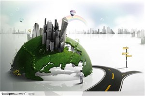 创意商业设计元素-3D立体地球城市都市高速公路