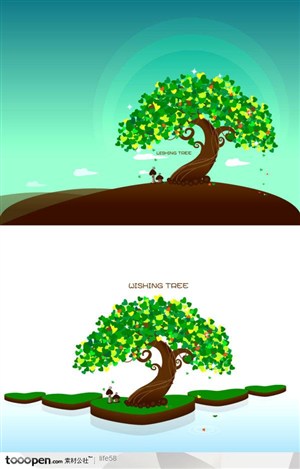 苹果树下绿色环保创意蘑菇公益矢量背景合集
