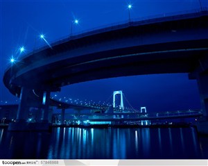 名胜建筑-夜幕中的深圳湾大桥特写