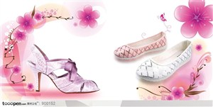 粉色系花纹背景-女性高跟鞋设计