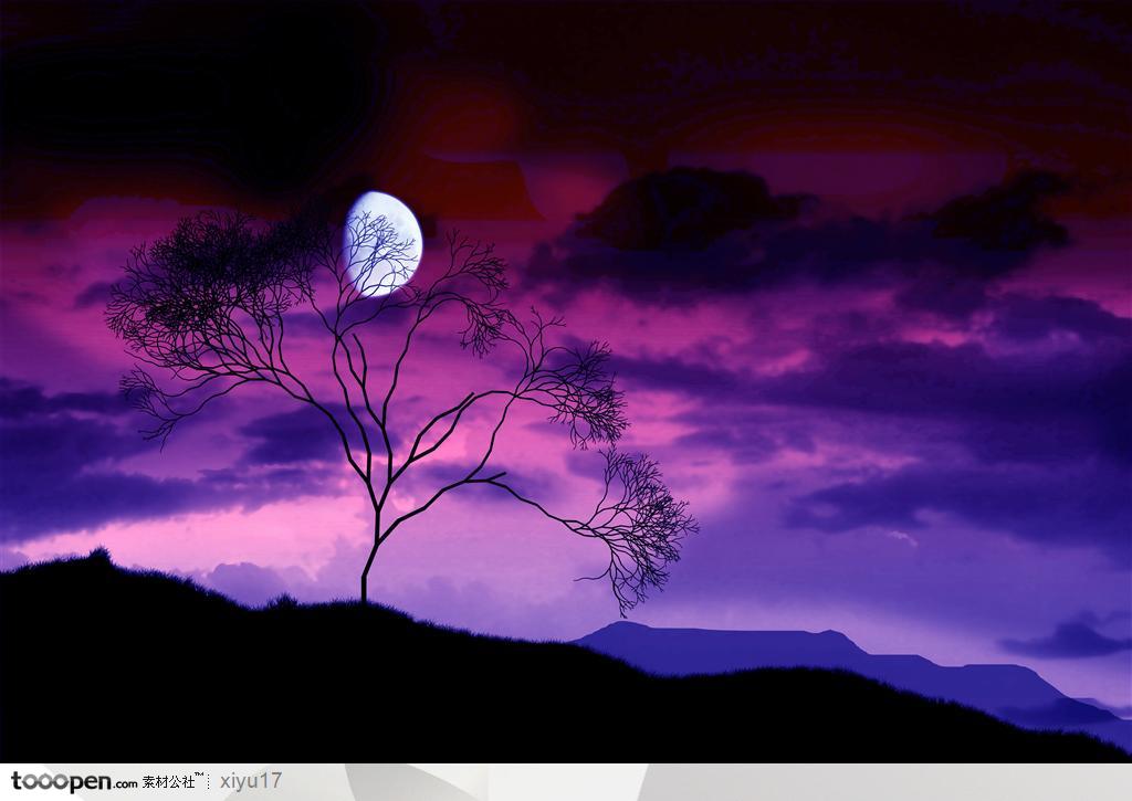 美丽天空-月色漂亮的山坡