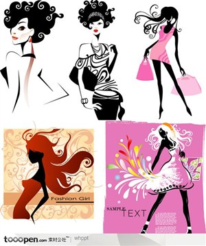 彩绘时尚购物女性海报矢量素材