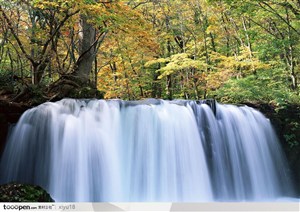 山水瀑布-黄叶下的小瀑布