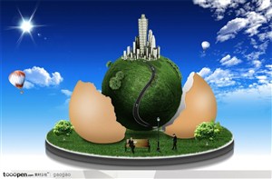 绿色生活素材-破壳鸡蛋内的绿色地球