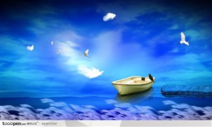 房地产广告素材--诗意仙境：湖面上的小船和芦苇
