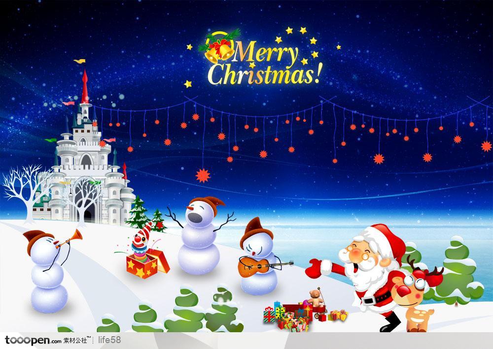 圣诞节-金圣诞树雪花雪球节庆主题psd背景模板
