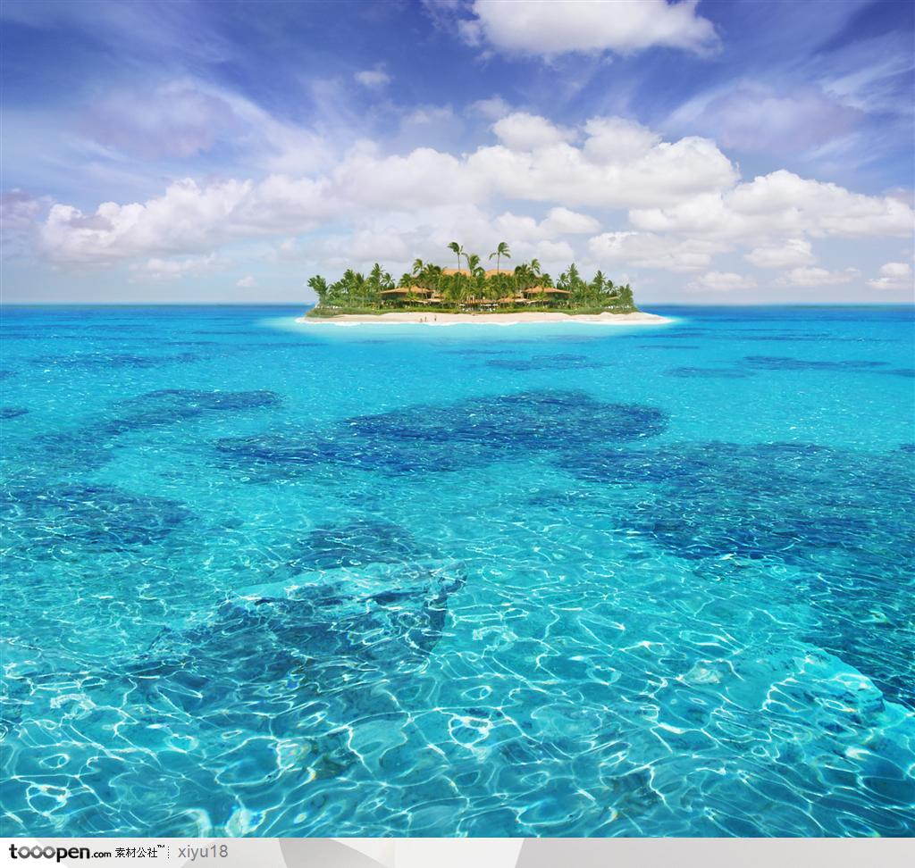 海滩风景-蔚蓝海水中的海岛