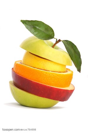 由梨子、橘子、橙子、苹果片组合而成的苹果形状蔬菜图片