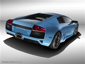 超级跑车-蓝色的兰博基尼跑车尾部