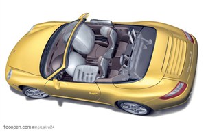 豪华跑车-俯视下的3D黄色跑车效果图
