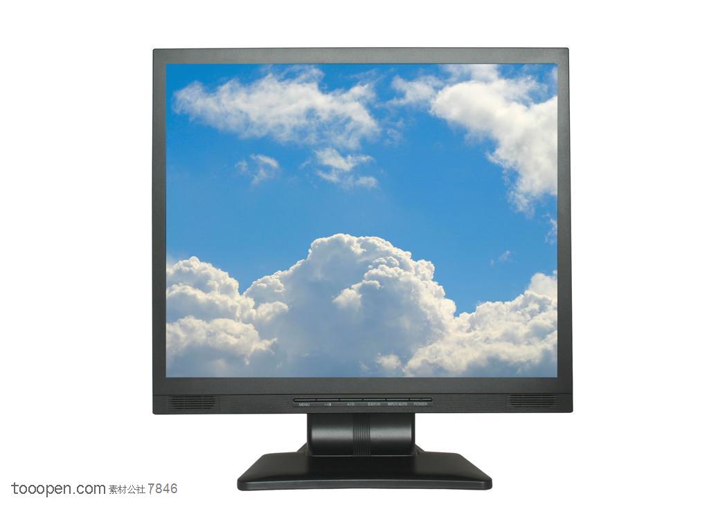 电脑显示器特写-液晶显示器上的显示的蓝天白云