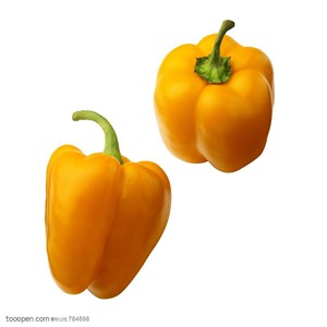 新鲜蔬菜-两个黄灯笼辣椒的特写