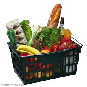 新鲜蔬果-放在篮子里的新鲜蔬菜和水果