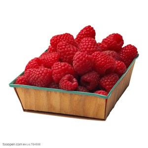 新鲜水果-木质盒子里的红树莓特写