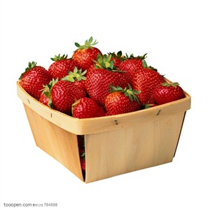 新鲜水果-木质盒子里装满了草莓