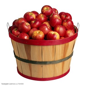新鲜水果-装在木质桶子里的小苹果