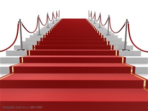 红地毯-楼梯上的红地毯边摆放着警戒线