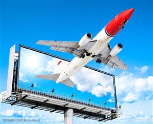 航天运输-穿越广告牌的飞机