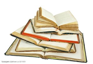 古老书籍-无本展开的书叠放在一起
