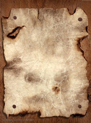 纸张特写-钉在木板上的烧残的纸张