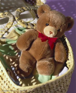 儿童物品-放在篮子里的棕熊特写